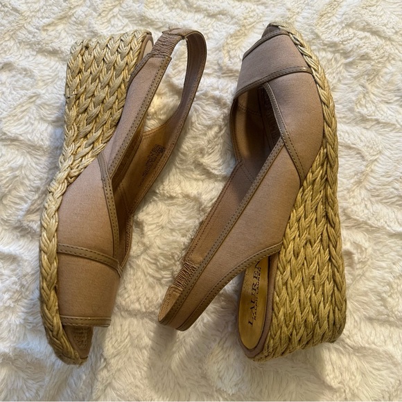 Lauren Ralph Lauren Women's Beige Catrin Peep Toe Espadrilles Size 9 - Picture 2 of 9